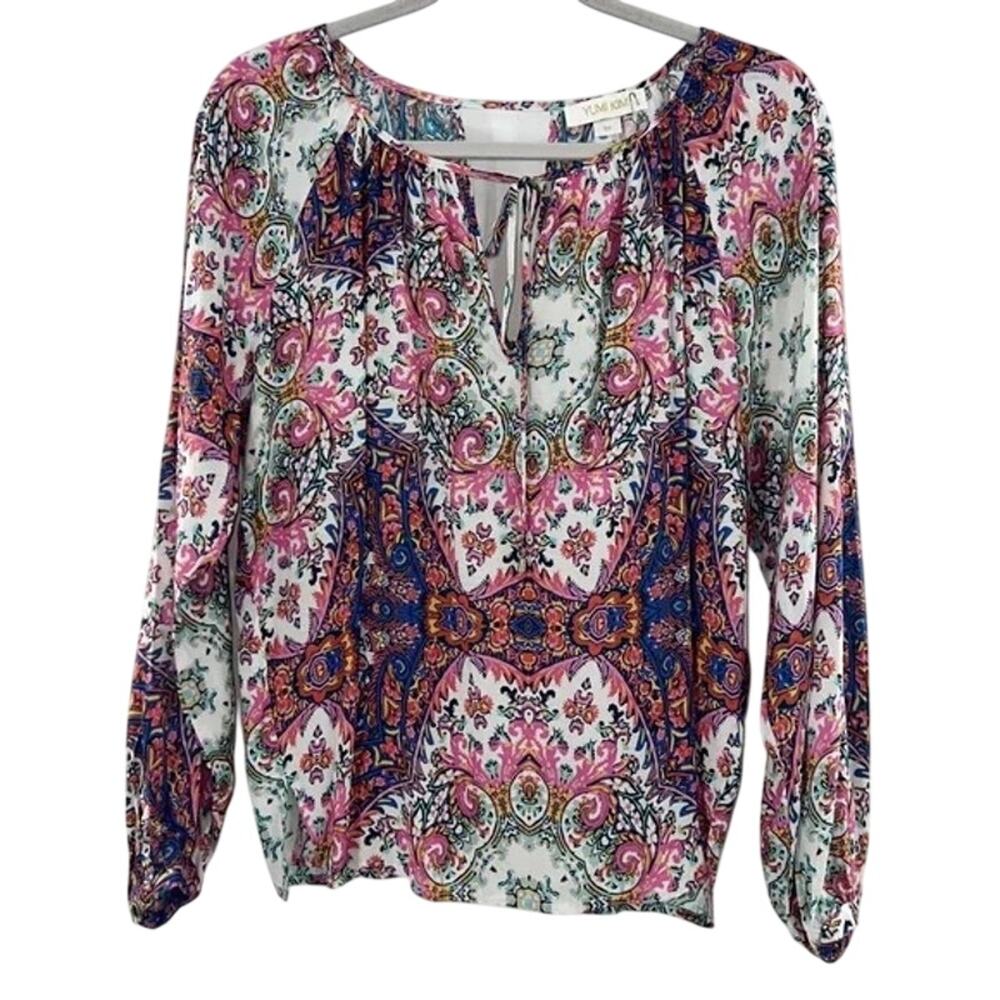 Yumi Kim Pink Paisley Silk Tie Neck Blouse S NWT